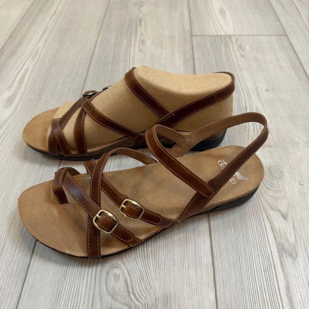 NEW Dansko Roslyn Waxy Burnished Tan Leather Strappy Sandals Size 41 11